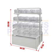 Góndola Doble Blanco 4 Niveles + 32 Organizadores Transparente +2 Gaveteros 125x104x89cm 75kg/nivel PMX-1367