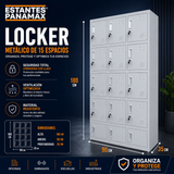 Locker Casillero Metálico de 15 Casillas con Cerradura con Llave 180x90x35cm KY-G034