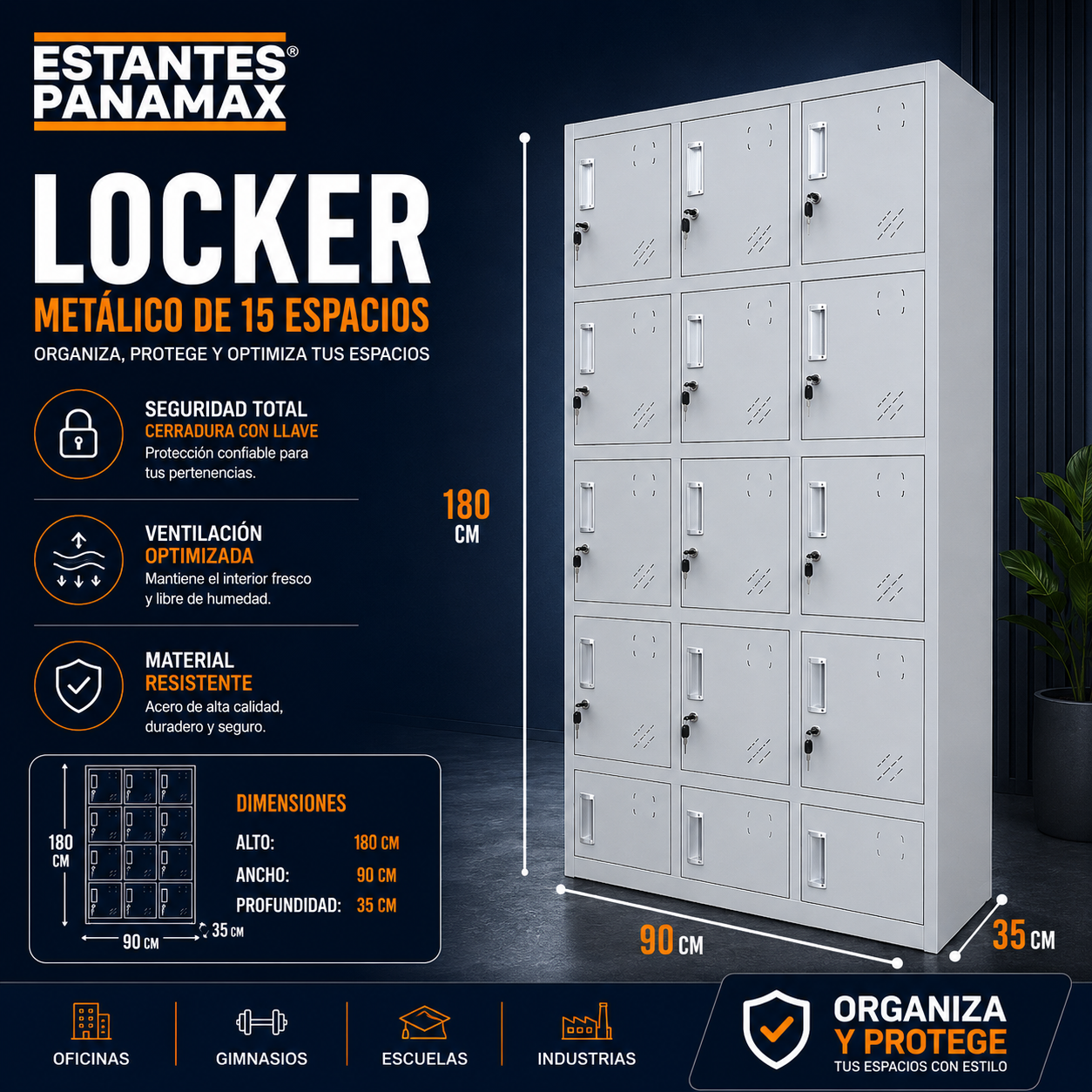 Locker Casillero Metálico de 15 Casillas con Cerradura con Llave 180x90x35cm KY-G034