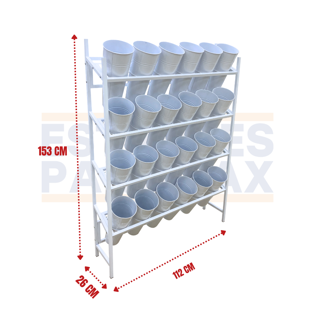 Exhibidor de Flores 4 Niveles 24 Cestas Blanco 153x112x26cm FL-4L-24C