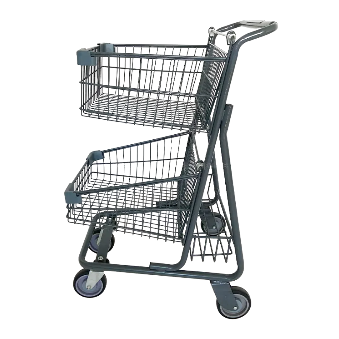 Carretilla de Supermercado Metálica de 2 Niveles Gris PMX-1254