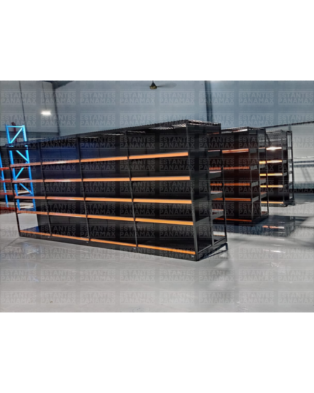 **CALIBRE MEDIO** Góndola Doble Perforado Negro Tipo Cuadrado 200x120x100cm 6 Niveles 250kg/nivel PMX-1175