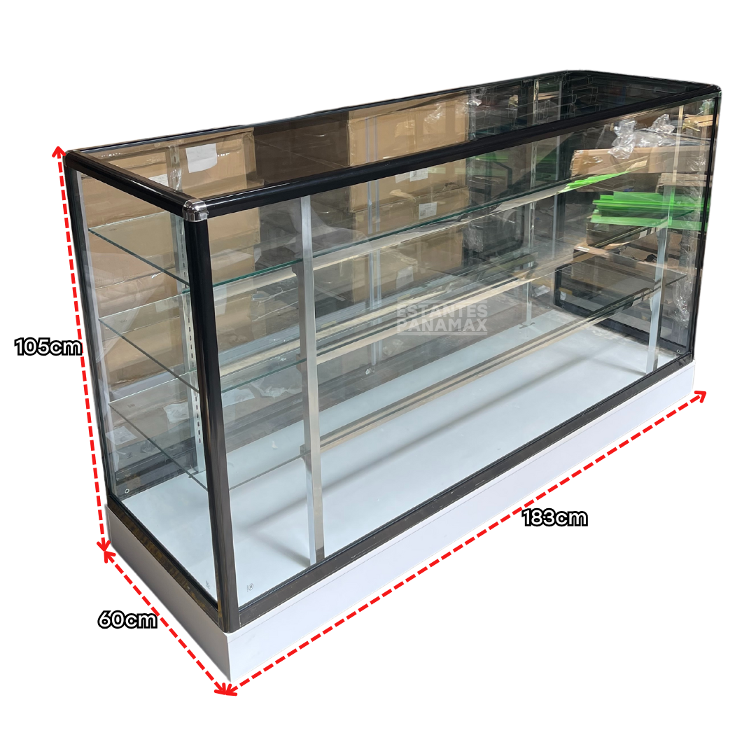 Vitrina de Aluminio Negro con Base Blanco 3 Niveles Vidrio Templado 105x183x60cm KW-011-183