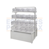 Góndola Doble Blanco 4 Niveles + 32 Organizadores Transparente +2 Gaveteros 125x104x89cm 75kg/nivel PMX-1367