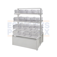 Góndola Doble Blanco 4 Niveles + 32 Organizadores Transparente +2 Gaveteros 125x104x89cm 75kg/nivel PMX-1367