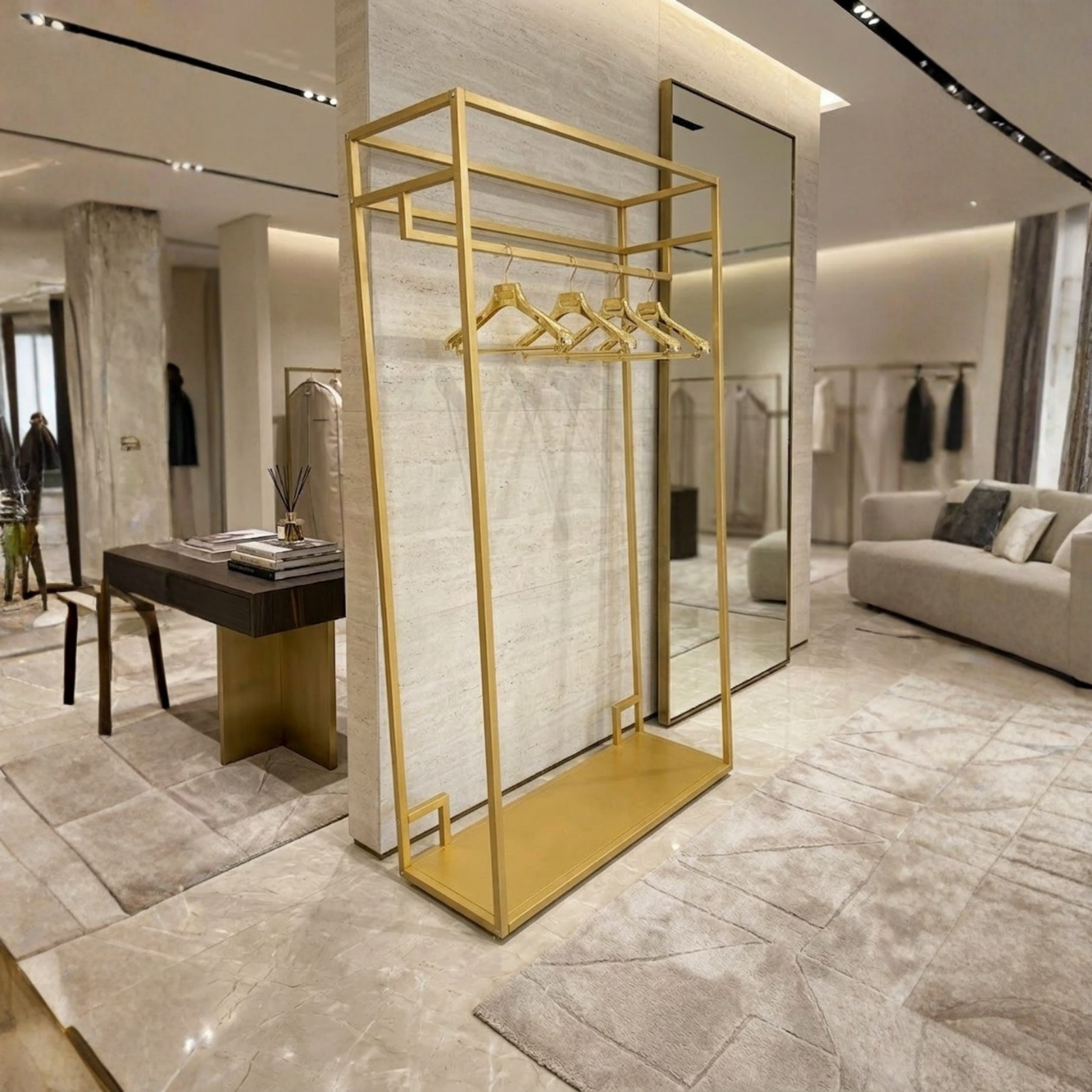 Perchero Exhibidor de Ropa Metal Dorado 200x120x40cm XBH-CR21