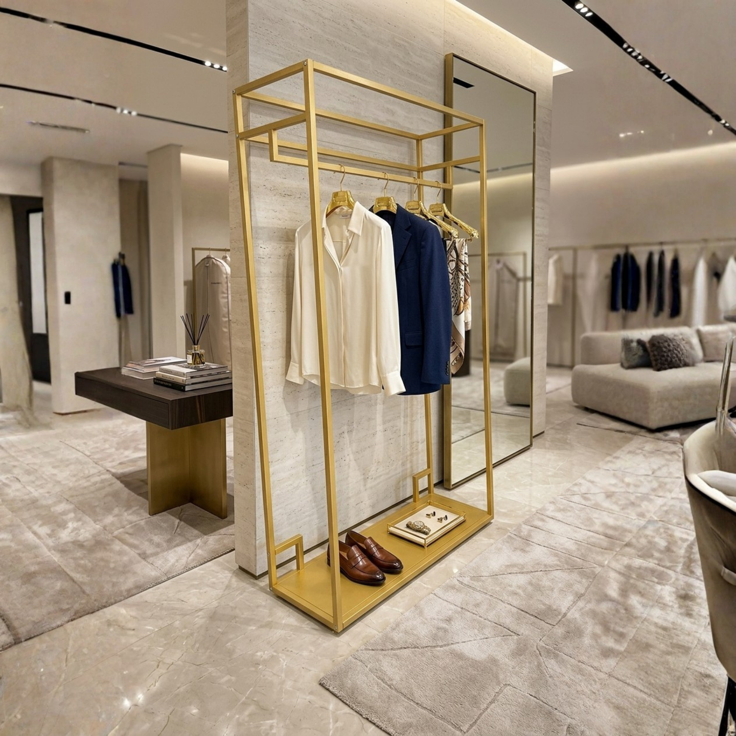 Perchero Exhibidor de Ropa Metal Dorado 200x120x40cm XBH-CR21