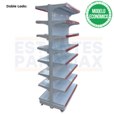 **MODELO ECONÓMICO** Góndola Doble Perforado Blanco 8 Niveles 200x90x60cm 75kg/nivel PMX-3004-D
