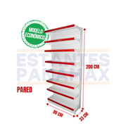 **MODELO ECONÓMICO** Góndola Pared Perforado Blanco 8 Niveles 200x90x30cm 75kg/nivel PMX-3004-P