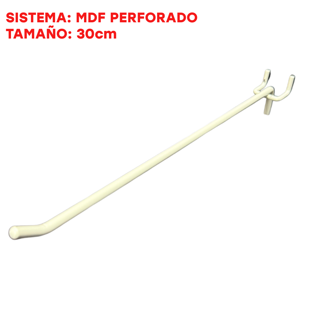 Gancho Metálico para MDF PERFORADO Crema 30cm/6mm Sencillo PMX-1252