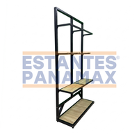 Perchero Exhibidor de Ropa Metal Negro con Diseño Madera 220x120x40cm XBH-CR23