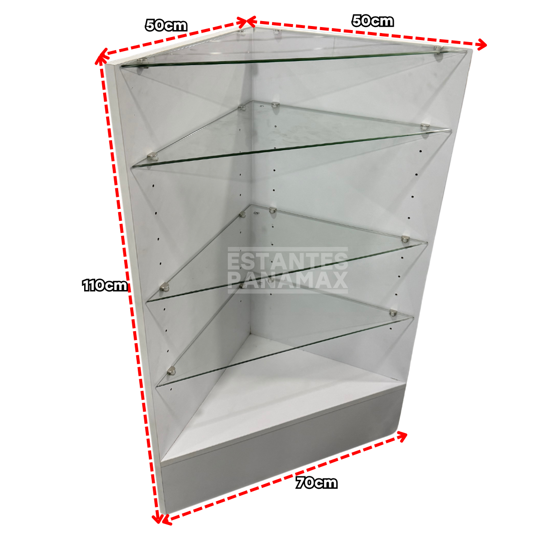 Esquinero de MDF Triangular para Vitrinas de 4 Niveles Niveles Blanco 110x50x50x70cm BNM6-2 / KW-002