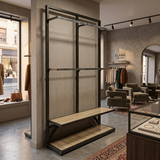 Perchero Exhibidor de Ropa Metal Negro con Diseño Madera 220x120x40cm XBH-CR23