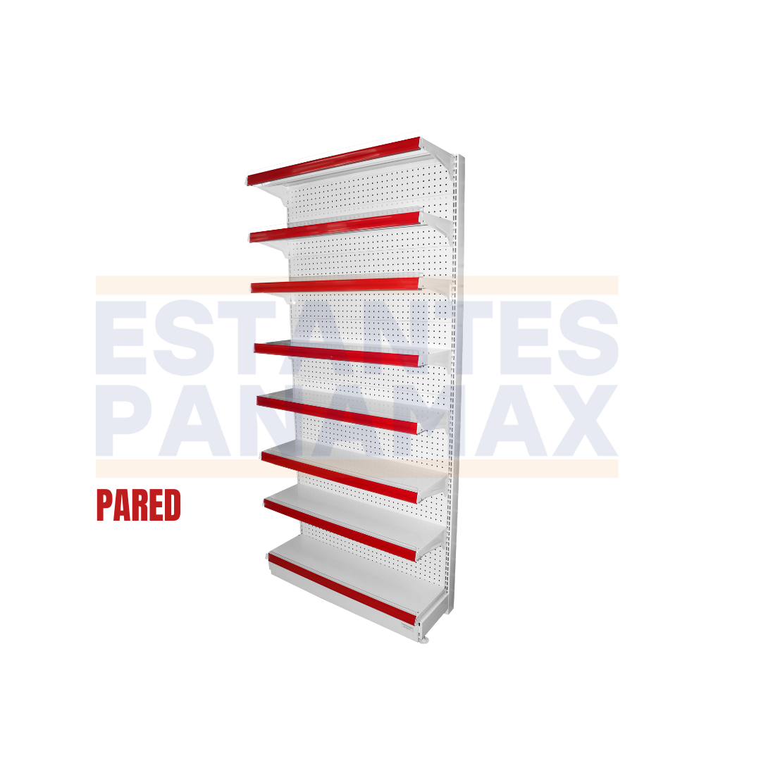 **MODELO ECONÓMICO** Góndola Pared Perforado Blanco 8 Niveles 200x90x30cm 75kg/nivel PMX-3004-P