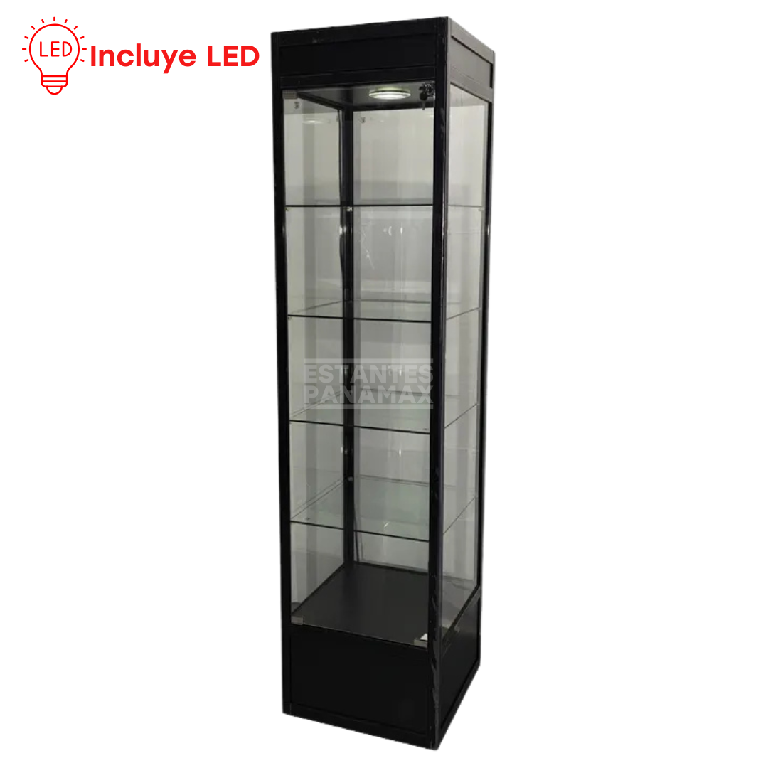 Vitrina Vertical de Aluminio Negro 4 Niveles con LED 200x50x50cm KS-004