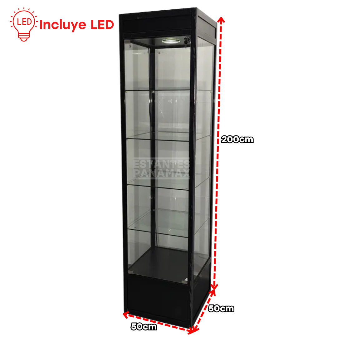 Vitrina Vertical de Aluminio Negro 4 Niveles con LED 200x50x50cm KS-004