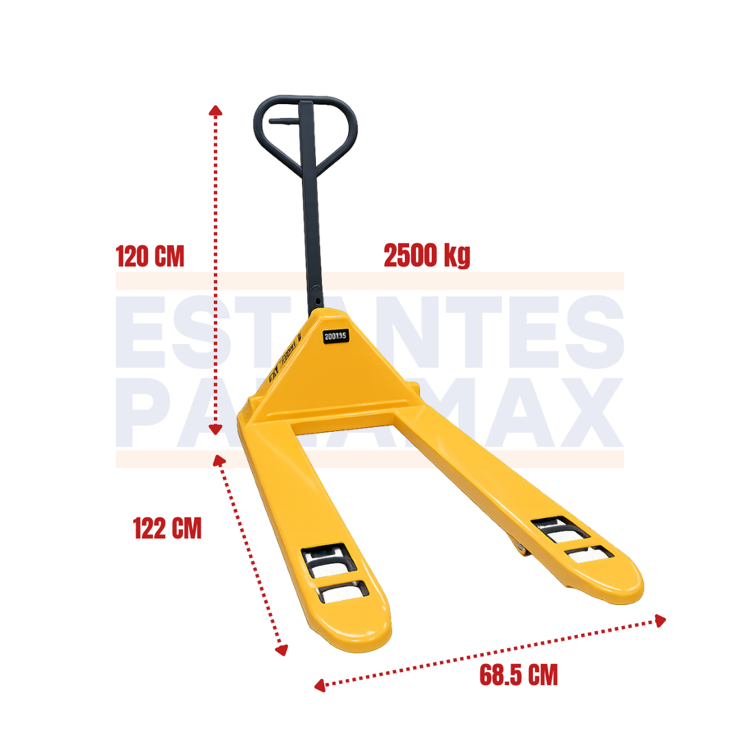 (CALIBRE ECONOMICO) Transpaleta Manual Jack Pallet Hand Pallet 2500kg Modelo Americano Amarillo 122X68.5cm PMX-1409