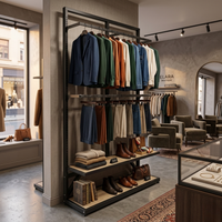 Perchero Exhibidor de Ropa Metal Negro con Diseño Madera 220x120x40cm XBH-CR23