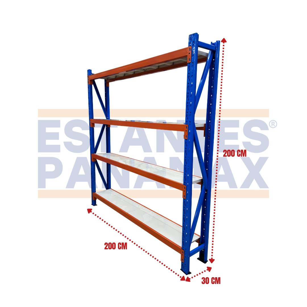 Rack para Bodega de Carga Mediana de 4 Niveles 350kg/Nivel 200x200x30cm PMX-7030