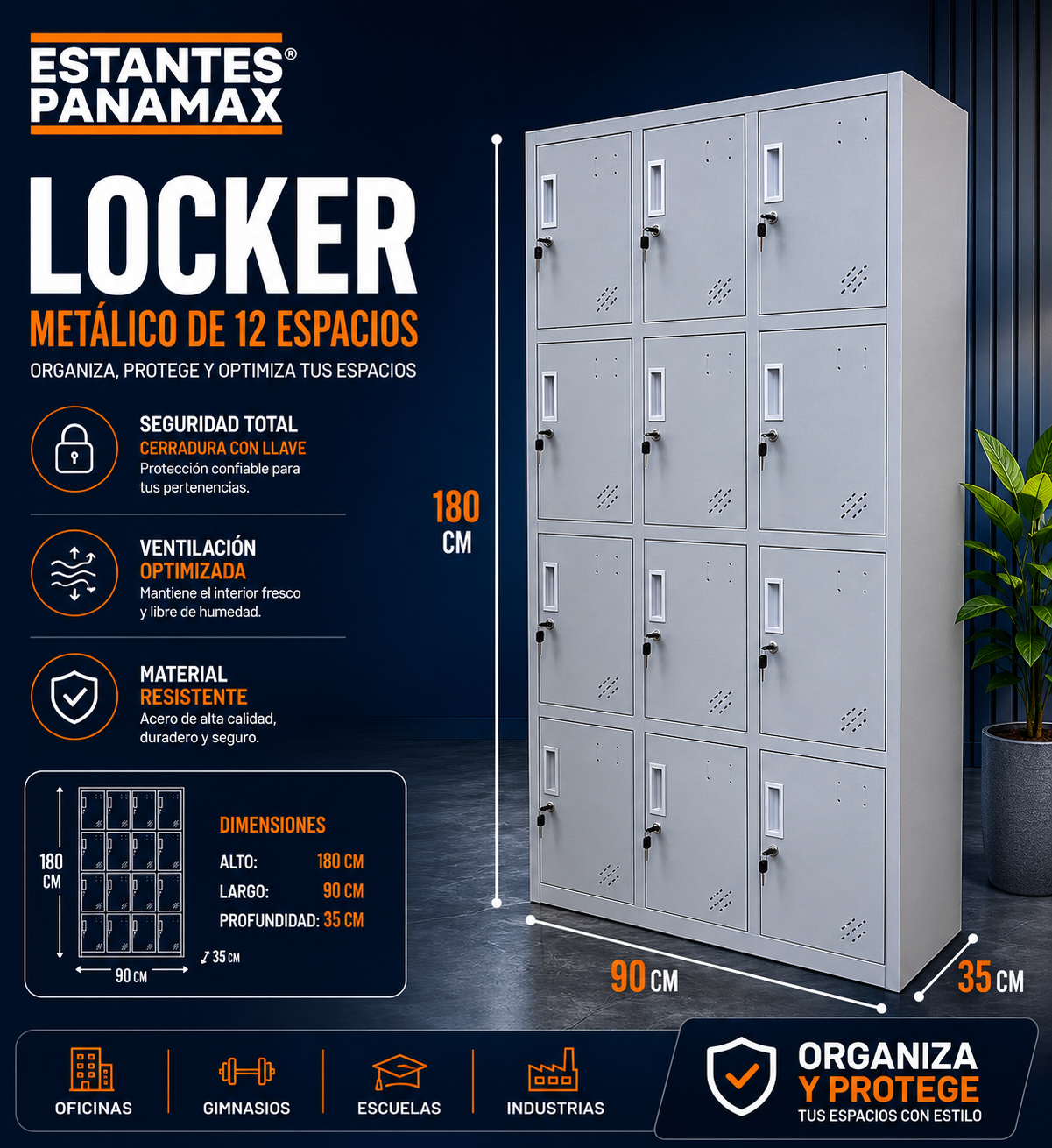 Locker Casillero Metálico de 12 Casillas con Cerradura con Llave 180x90x35cm KY-G033