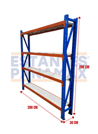 Rack para Bodega de Carga Mediana de 4 Niveles 350kg/Nivel 200x200x30cm PMX-7030