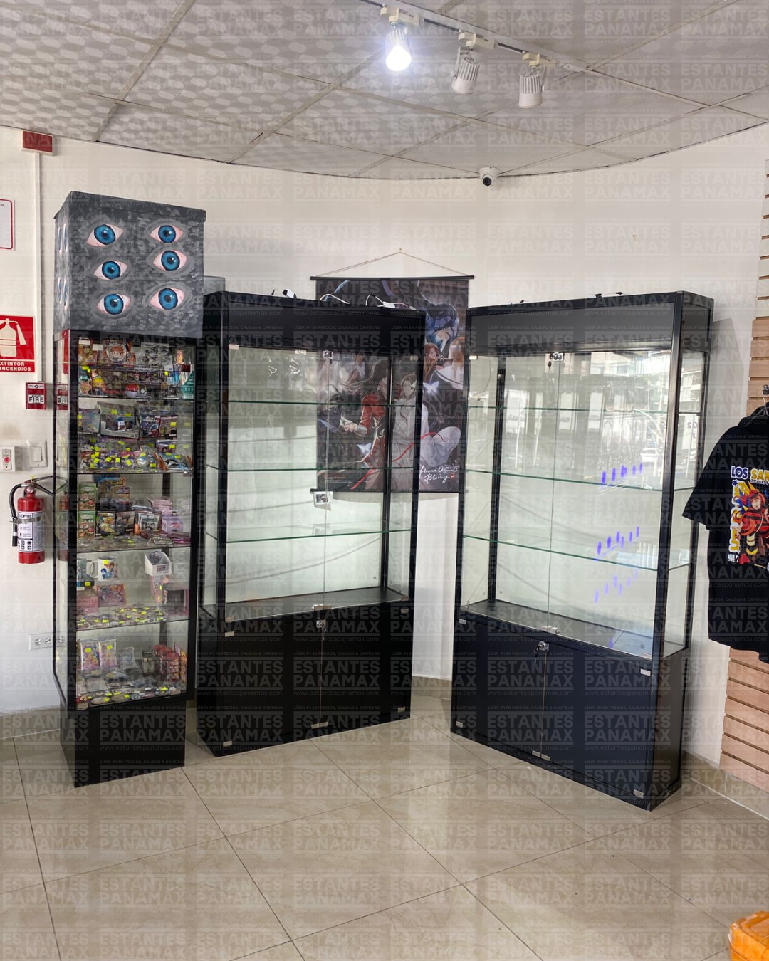 Vitrina Vertical de Aluminio Negro 3 Niveles con Gavetero y LED 200x100x30cm KD-010 / KW-005