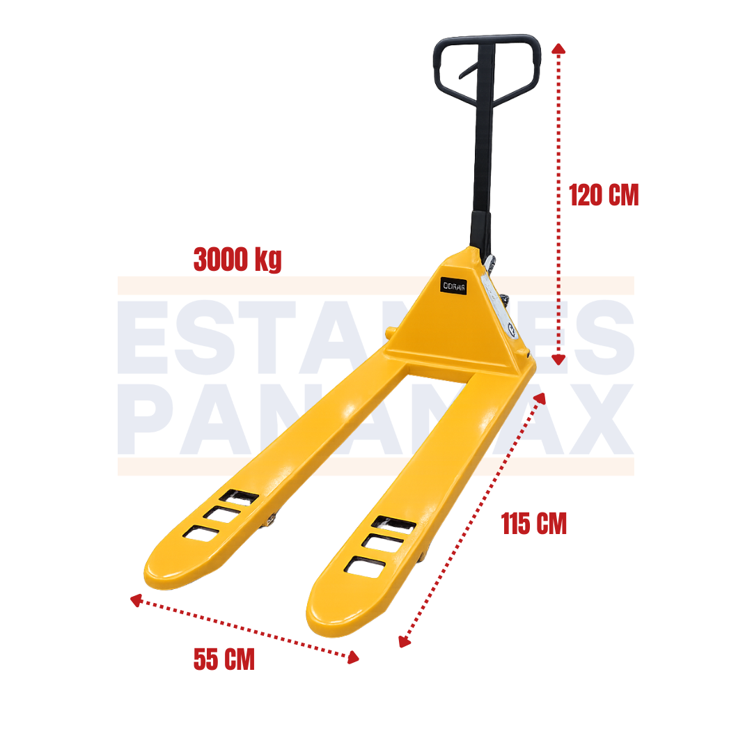 Transpaleta Manual Jack Pallet Hand Pallet 3000kg Modelo Europeo Amarillo 115X55cm PMX-1406