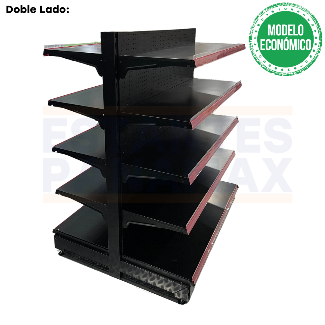 **MODELO ECONÓMICO** Góndola Doble Perforado Negro 5 Niveles 150x120x100cm 75kg/nivel PMX-1259