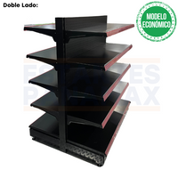 **MODELO ECONÓMICO** Góndola Doble Perforado Negro 5 Niveles 150x120x100cm 75kg/nivel PMX-1259