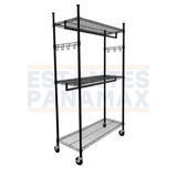 Rack de Almacenamiento Metálico con Ruedas de 3 Niveles Multiuso o Tipo Perchero Negro 198x122x45cm KW-027