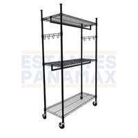 Rack de Almacenamiento Metálico con Ruedas de 3 Niveles Multiuso o Tipo Perchero Negro 198x122x45cm KW-027