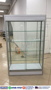Vitrina Vertical de Aluminio Plateado con Base Blanco 3 Niveles con LED 200x120x50cm KS-005 / KW-006