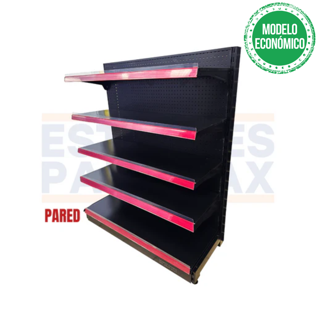 **MODELO ECONÓMICO** Góndola Pared Perforado Negro 5 Niveles 150x120x50cm 75kg/nivel PMX-1260
