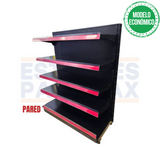 **MODELO ECONÓMICO** Góndola Pared Perforado Negro 5 Niveles 150x120x50cm 75kg/nivel PMX-1260