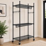 Rack de Almacenamiento Metálico con Ruedas de 3 Niveles Multiuso o Tipo Perchero Negro 198x122x45cm KW-027