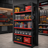 **CALIBRE GRUESO** Góndola Pared Perforado Negro Tipo Cuadrado 220x120x35cm 6 Niveles 275kg/nivel PMX-6001