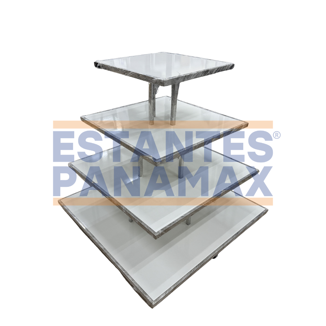 Mesa Display Exhibidor para Centro de 4 Niveles Blanco Cromado XBH-CR27