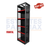 **CALIBRE GRUESO** Góndola Frontal Perforado Negro Tipo Cuadrado 220x70x35cm 6 Niveles 275kg/nivel PMX-6003