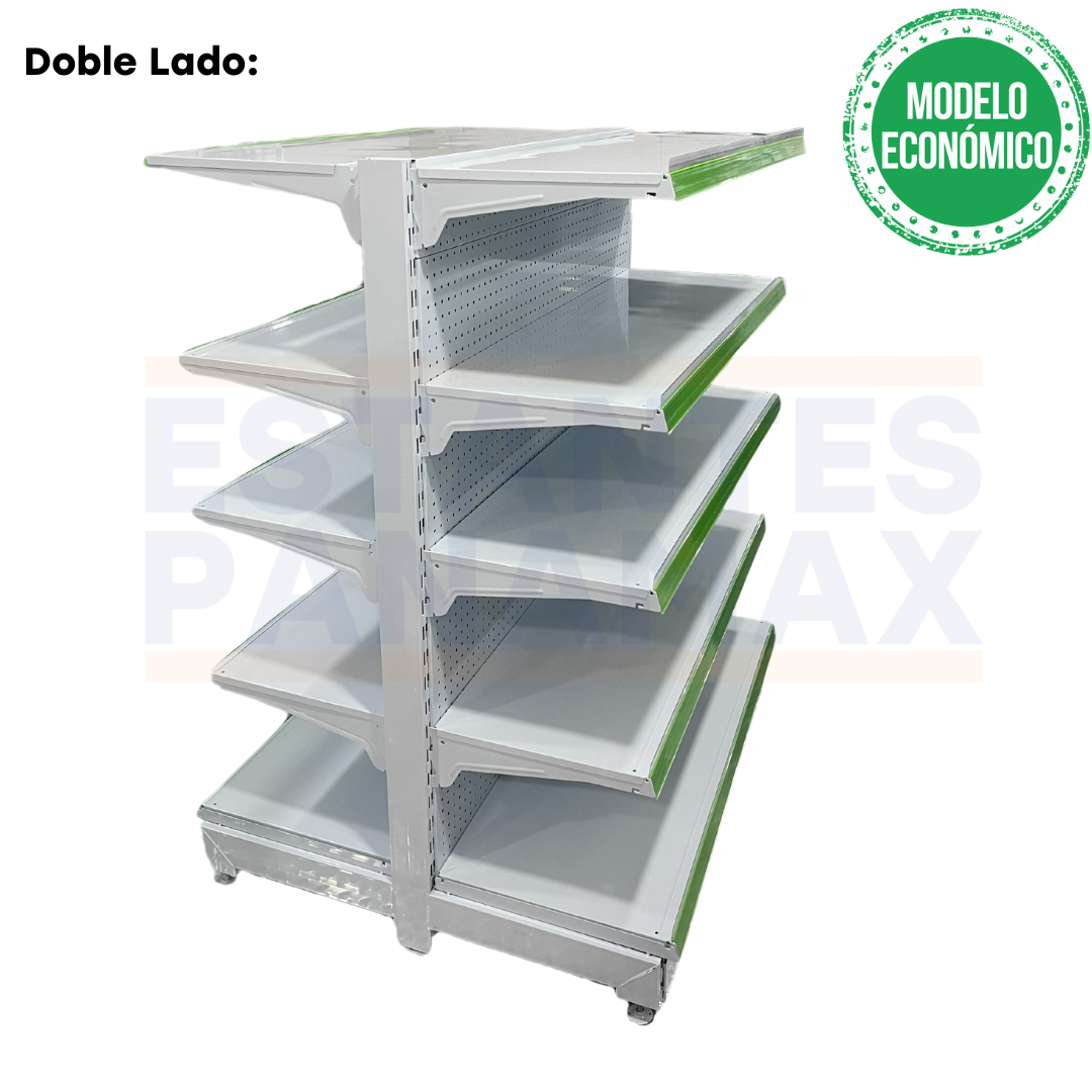 **MODELO ECONÓMICO** Góndola Doble Perforado Blanco 5 Niveles 150x120x100cm 75kg/nivel PMX-1262