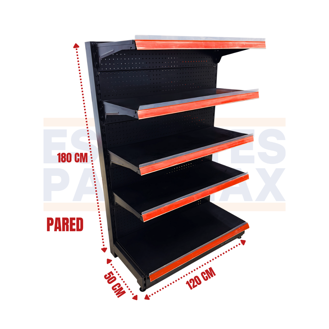 Góndola Pared Perforado Negro 5 Niveles 180x120x50cm 150kg/nivel PMX-1078