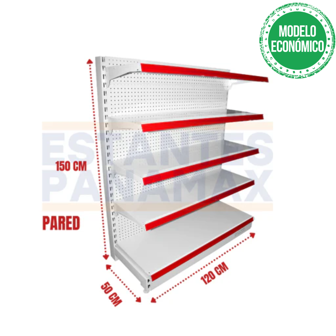**MODELO ECONÓMICO** Góndola Pared Perforado Blanco 5 Niveles 150x120x50cm 75kg/nivel PMX-1263