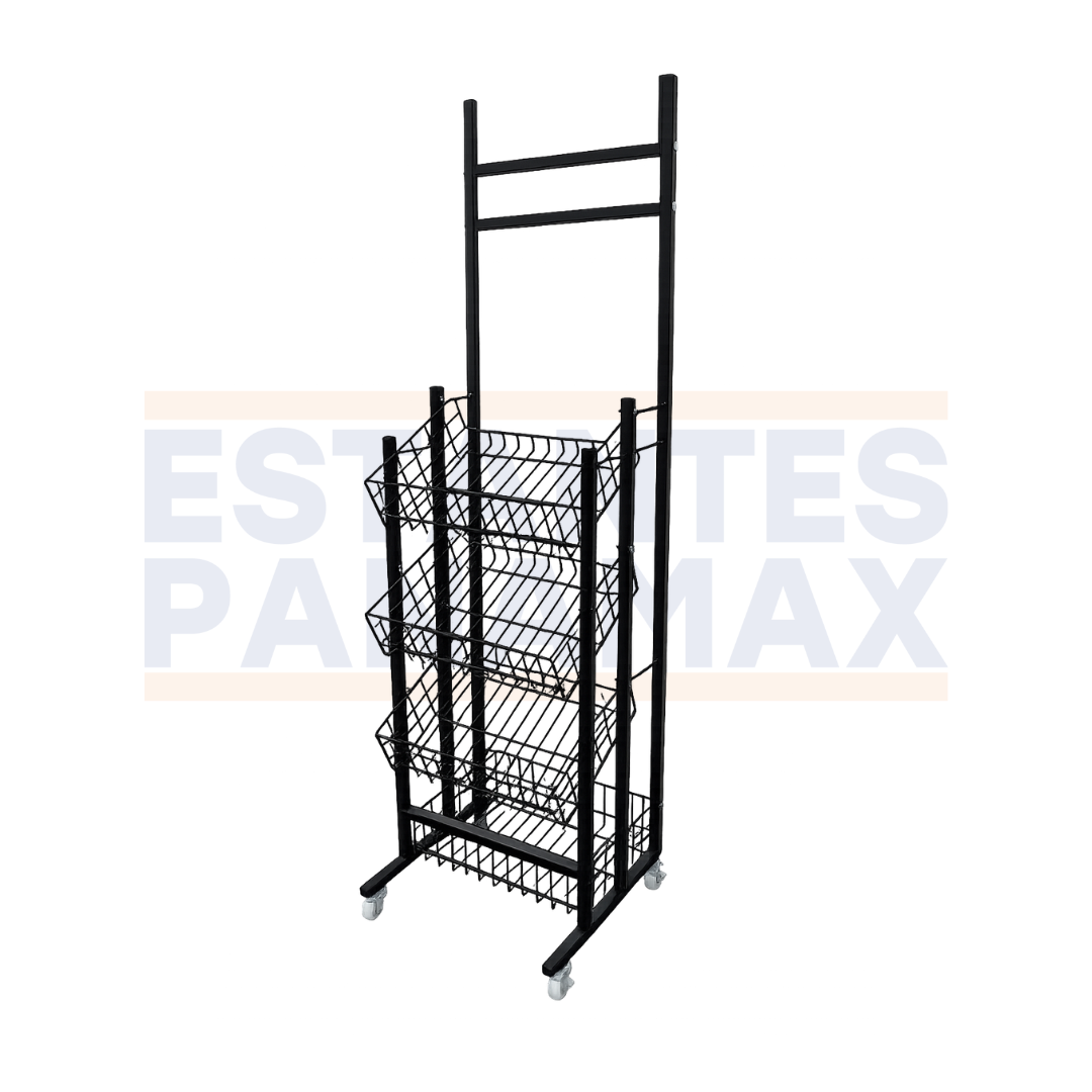 Estante Exhibidor Metálico Negro con Rueditas de 4 Niveles para Paragua PMX-1423