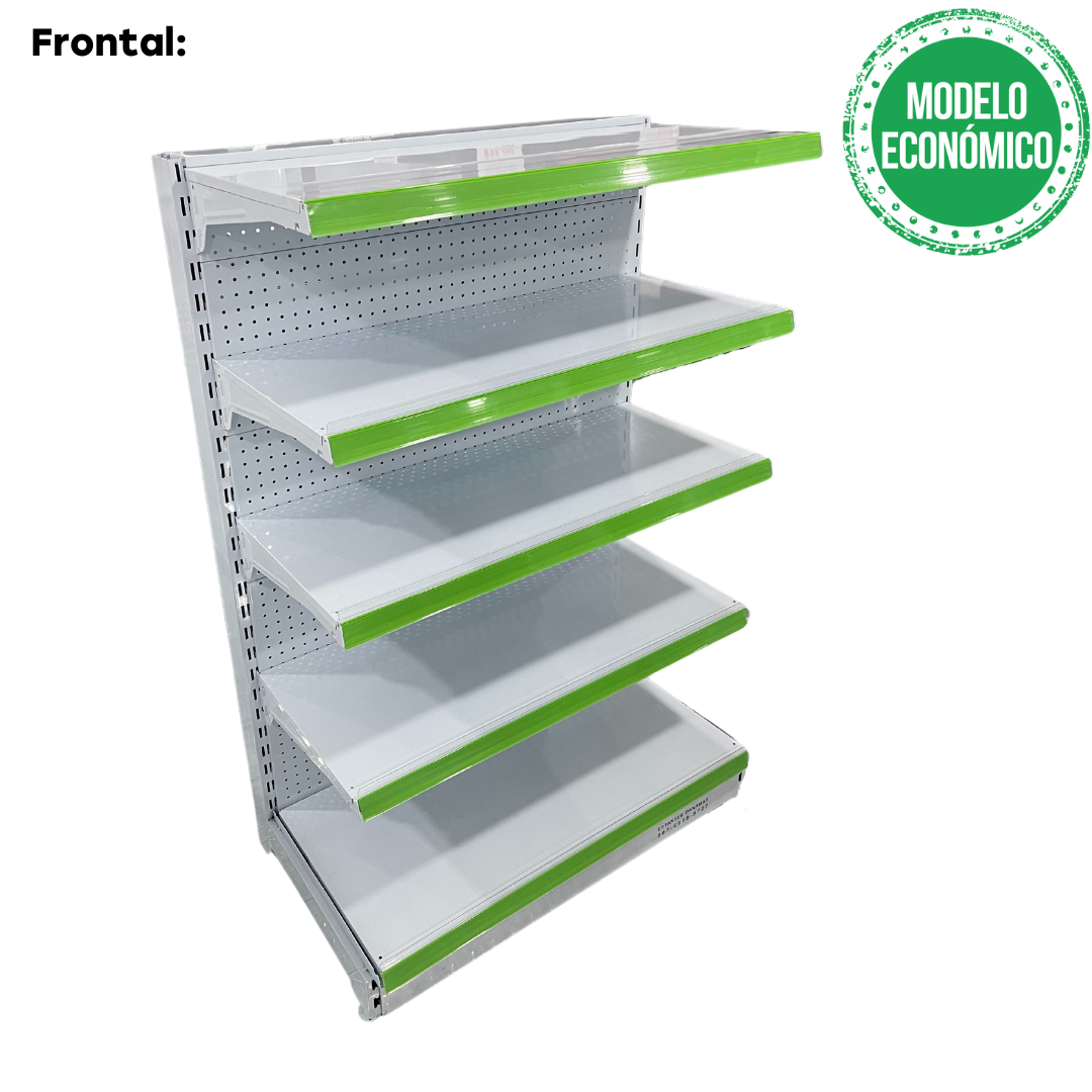 **MODELO ECONÓMICO** Góndola Frontal Perforado Blanco 5 Niveles 150x100x50cm 75kg/nivel PMX-1264