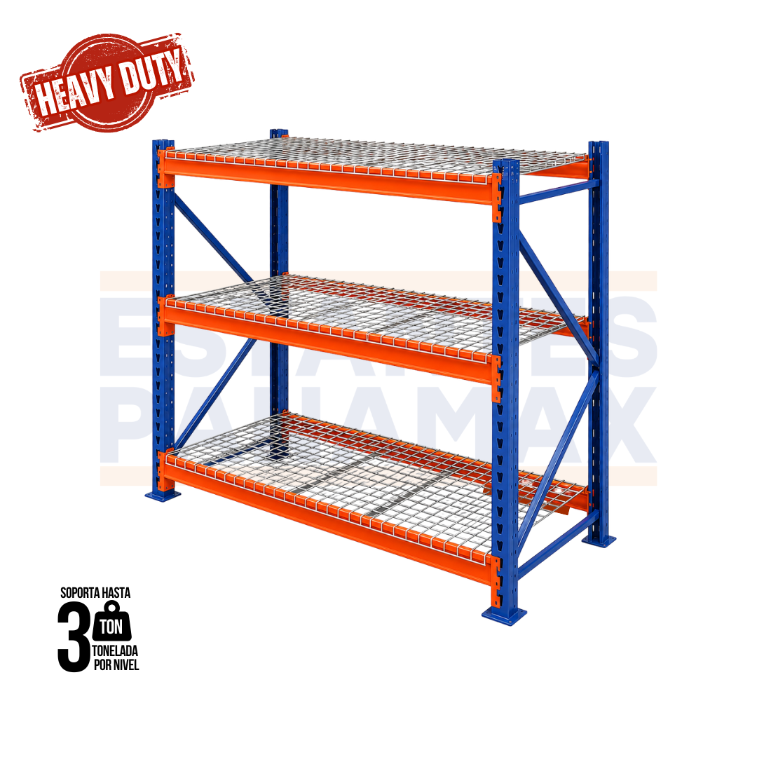 Rack de Bodega de Carga Pesada 3000kg/Nivel con Mallas 135x100cm PMX-1143-135 ***SE VENDE POR PIEZAS***