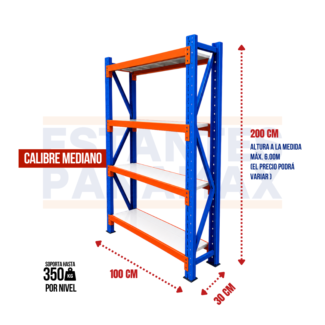 Rack para Bodega de Carga Mediana de 4 Niveles 350kg/Nivel 200x100x30cm PMX-7030-100