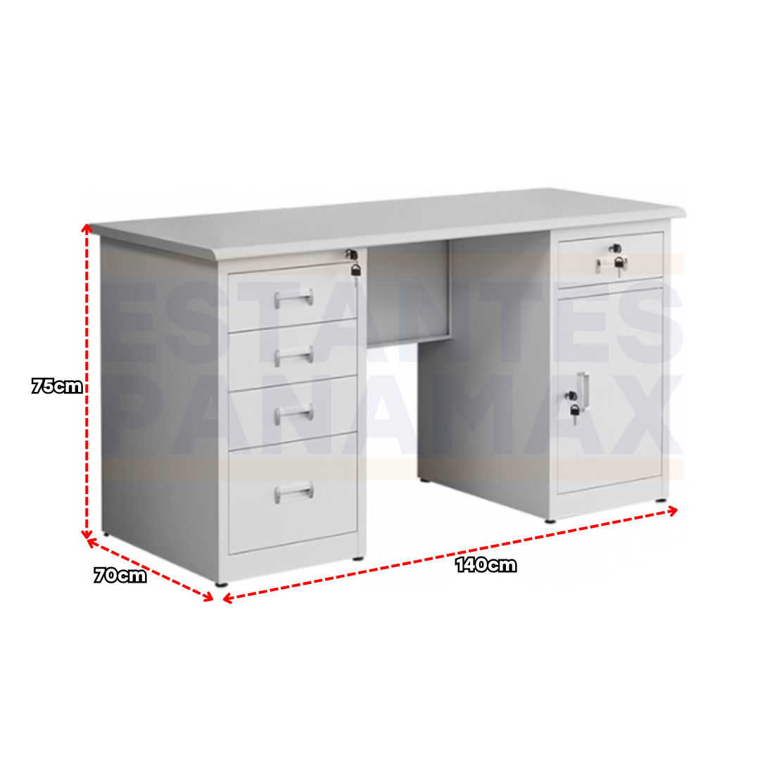 Escritorio de Metal con Superficie de MDF Blanco 75x140x70cm KY-Z103