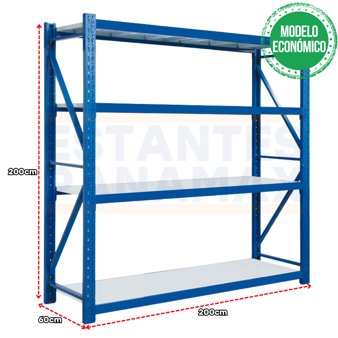 **MODELO ECONÓMICO** Rack para Bodega Carga Mediana 250kg x Nivel 4 Niveles 200x200x60cm KY-H004