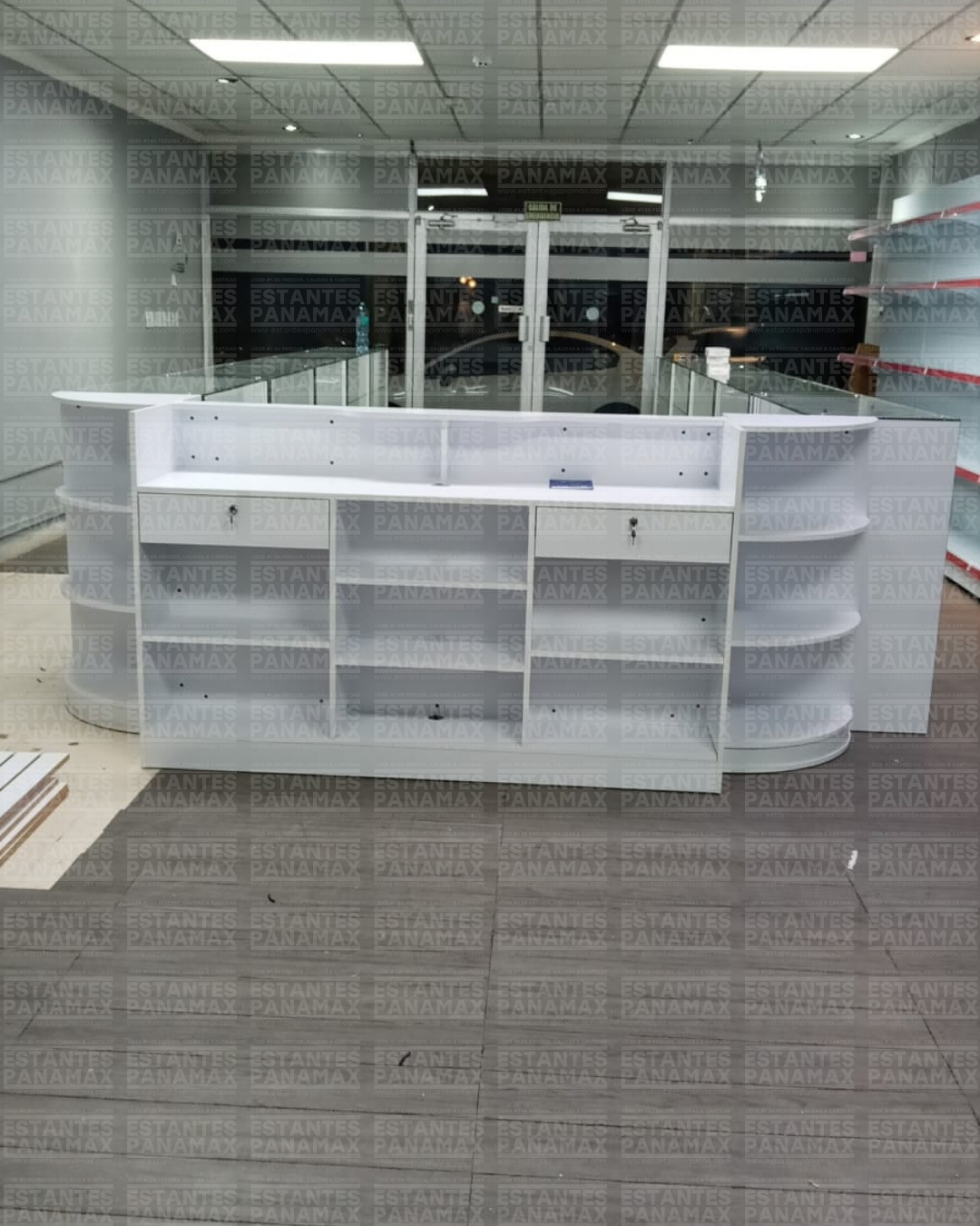 Mostrador Frontal de MDF con Vitrina Color Blanco KW-008
