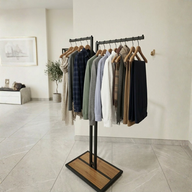 Perchero Exhibidor de Ropa Doble Lado Negro con Diseño Madera XBH-CR09