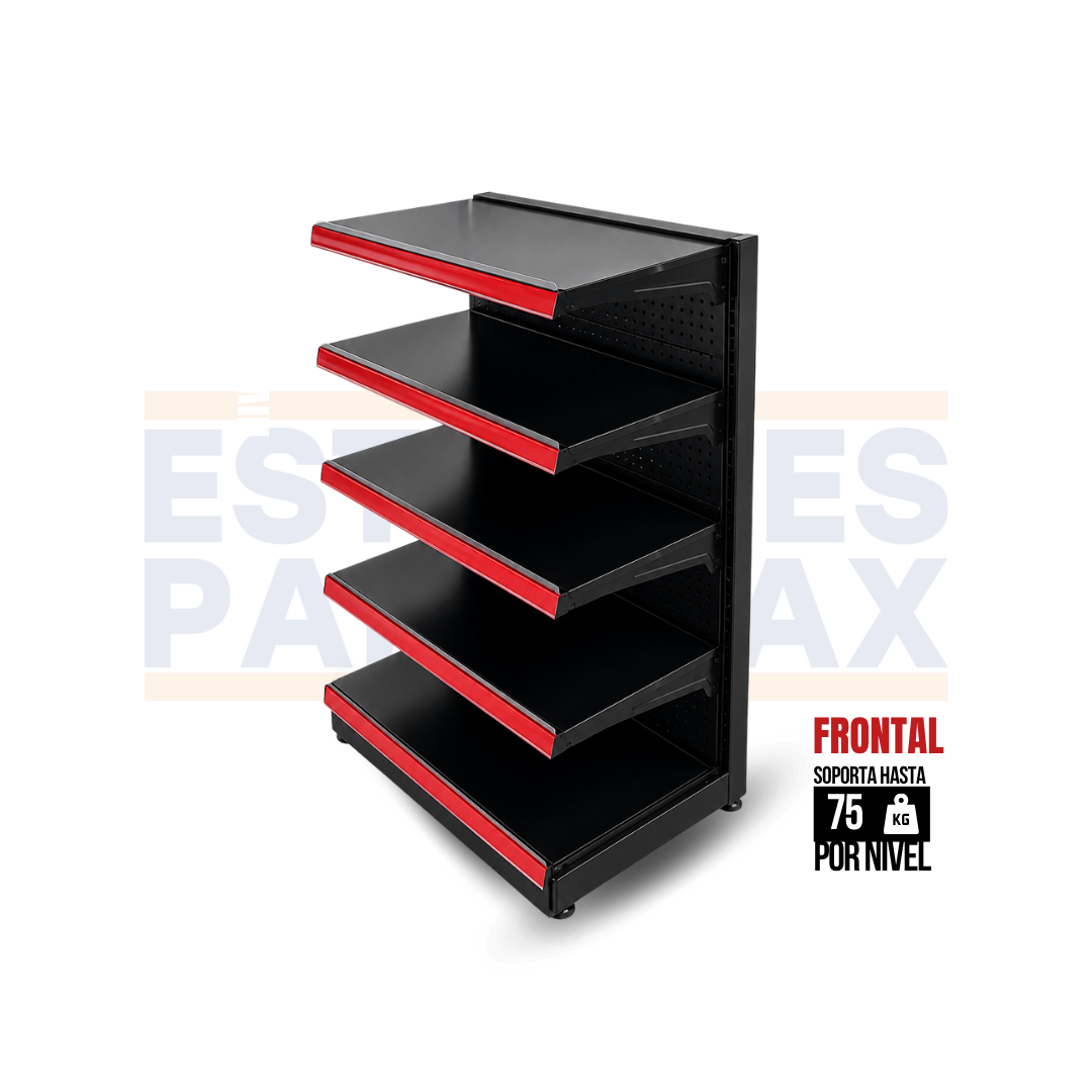 Góndola Frontal Perforado Negro 5 Niveles 120x80x45cm 75kg/nivel PMX-1113